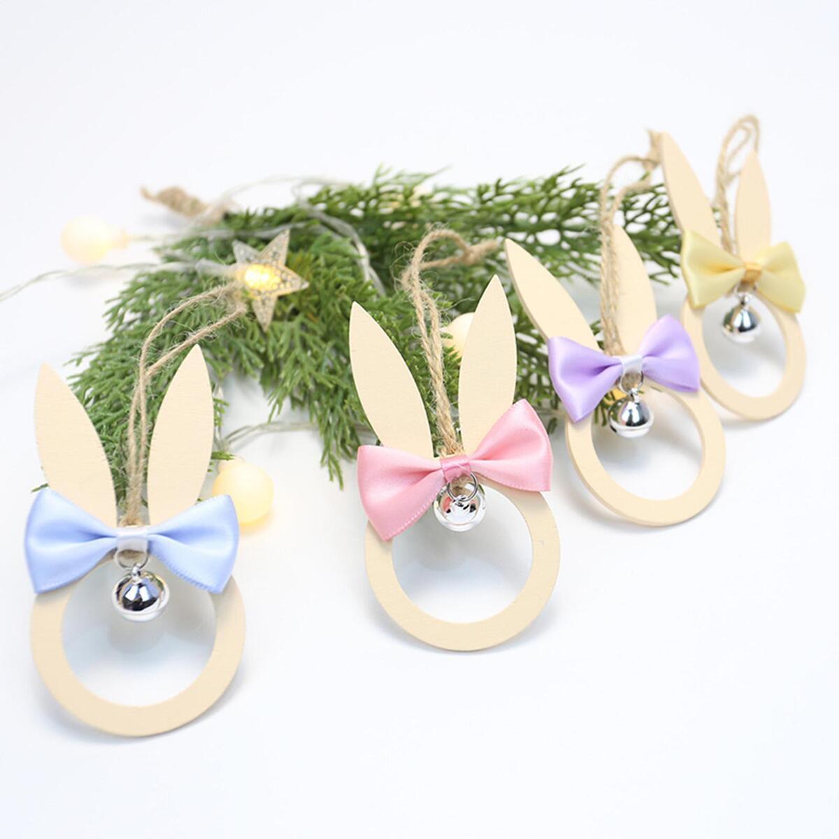 Wood Rabbit Ornament Party Supplies Supplies Hanging Pendant 4 Pieces Spring
