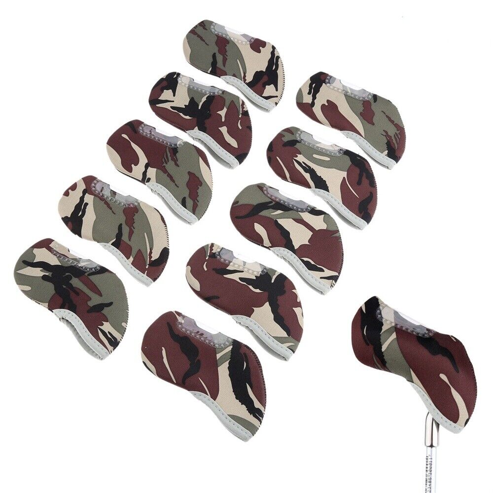 Golf Club Head Cover Transparent Window Iron Protective Headcover Camo 10Pcs/Set