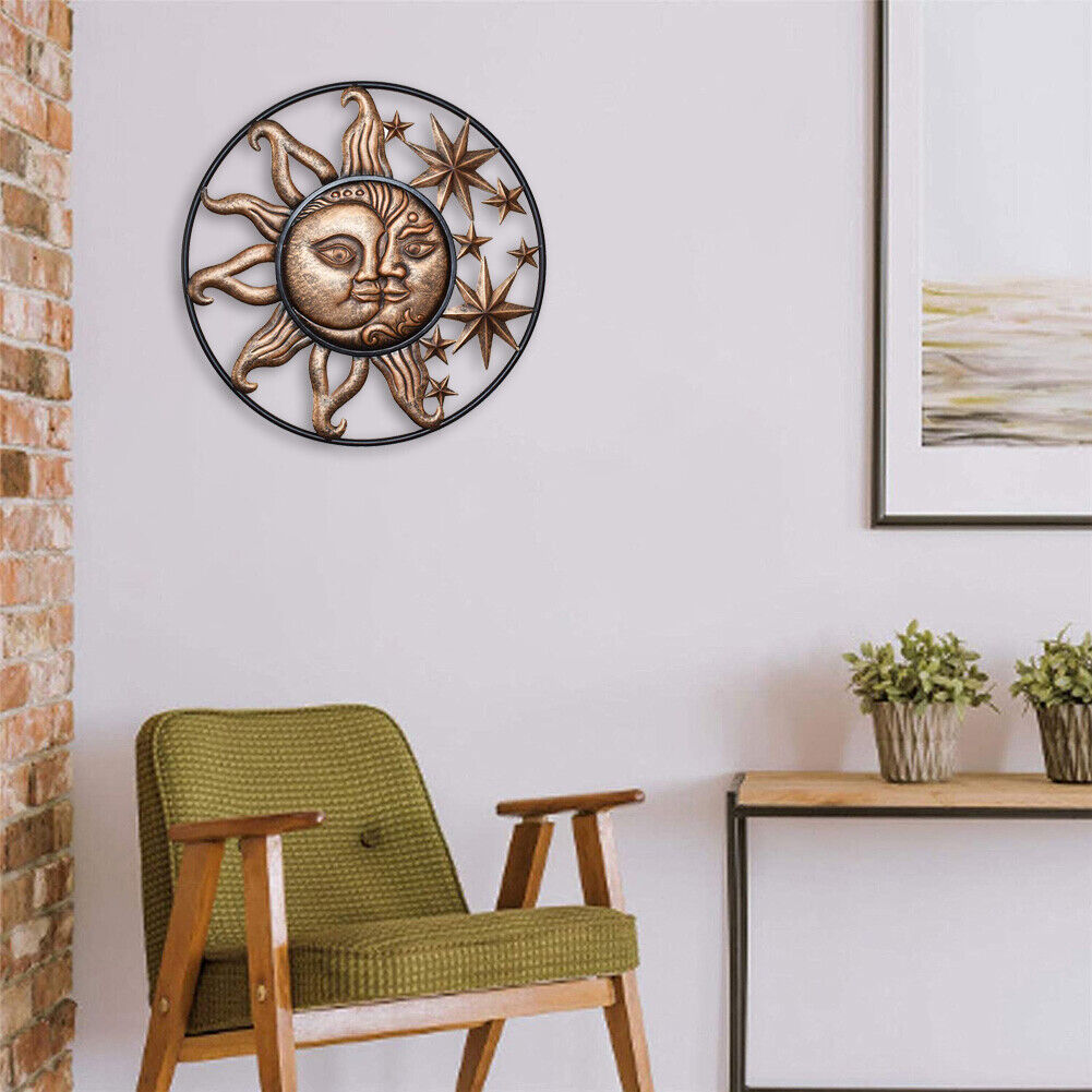 Wrought Iron Sun Moon Wall Art Sculpture Living Room Home Garden Decoration