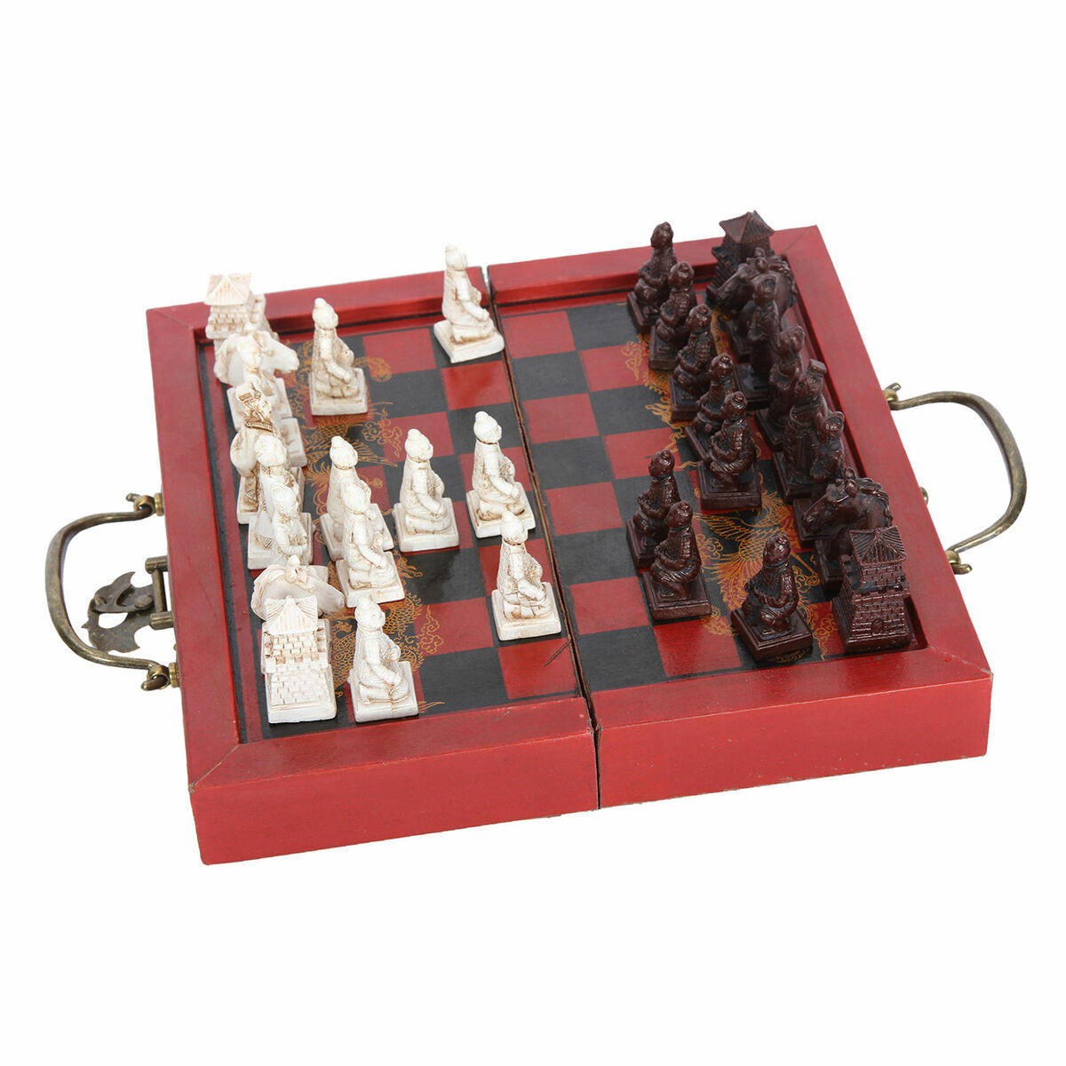 Xi'an Terracotta  Wooden Chess Set 20x20cm Folding Chessboard Carved