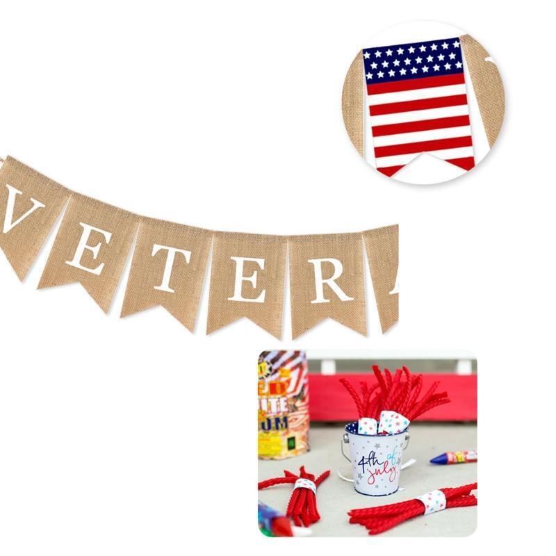 Garland Flag Veterans Day Garland Banner for Fireplace Hanging Party Supplies
