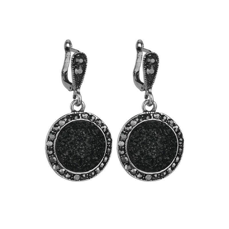 1 Set Black Round Rhinestone Necklace Earrings Ring Wedding Jewelry Sets Women