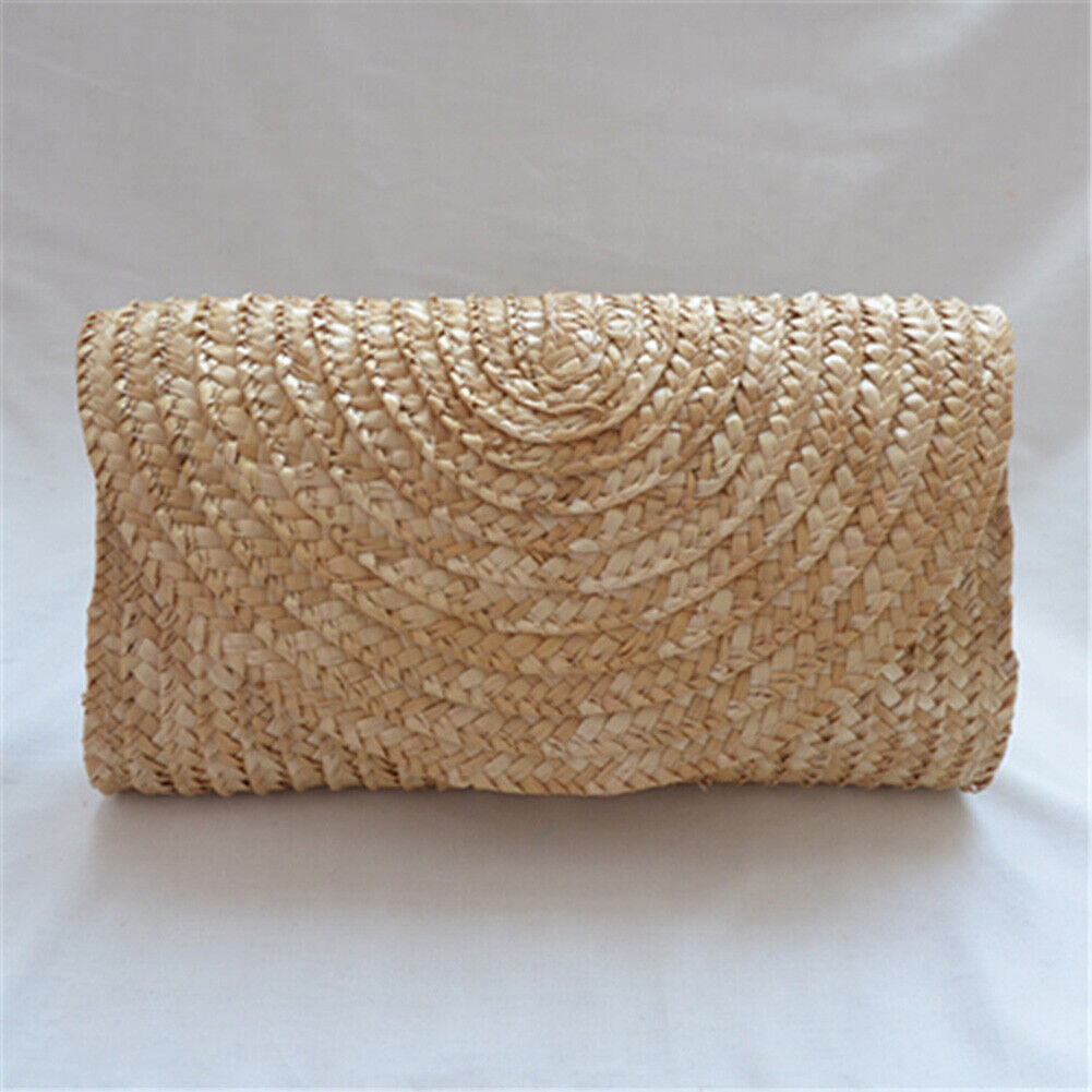 Women Wheat Straw Woven Clutch Bag Handmade Beach Travel Envelope Handbags