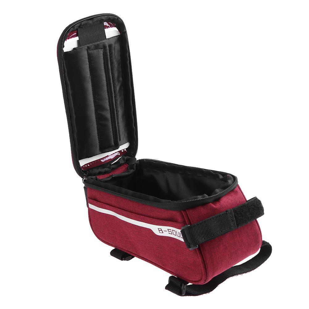 Waterproof Bicycle Front Tube Bag 6in Phone Touch Screen Saddle Bag (Red)
