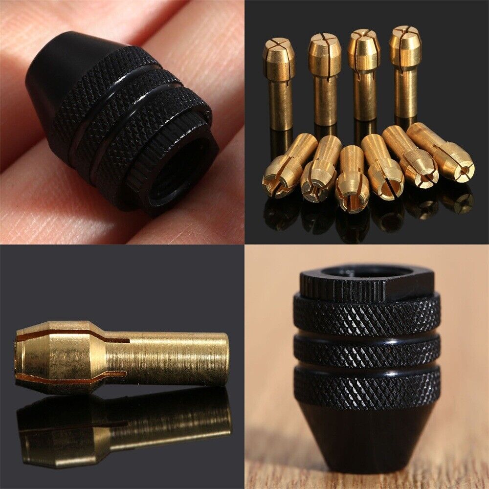 10pcs 0.5mm-3.2mm Brass Collet Chuck Bits & M8 Keyless Chuck Rotary Tool Kit C6B