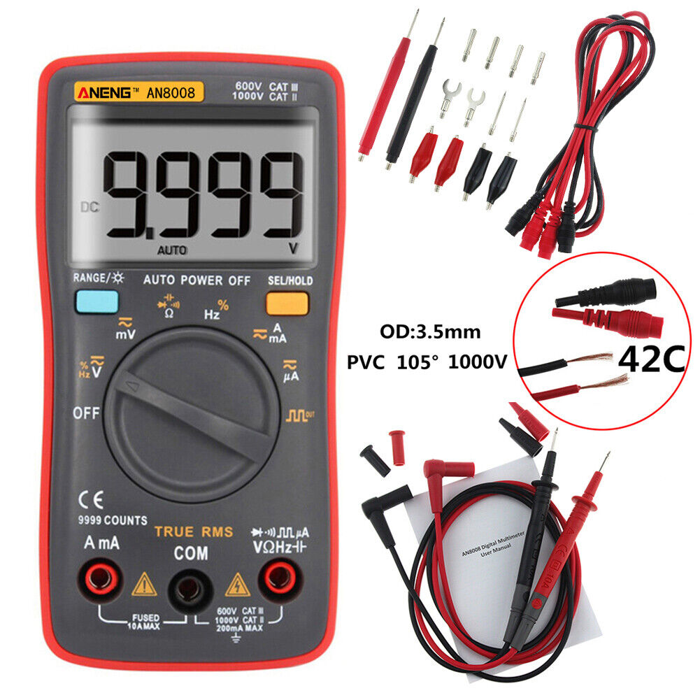 AN8008 True-RMS Digital Multimeter 9999 Counts Square Wave Voltage Ammeter