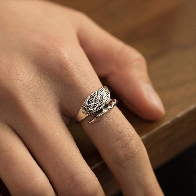 Angel Demon Wing Ring Couples Punk Adjustable Rings Birthday Gift for Men Women