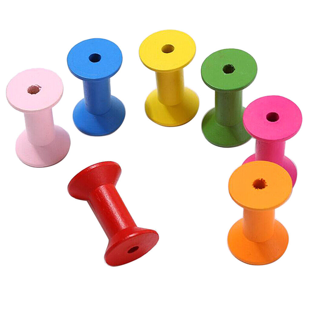 100pcs Wooden Bobbin Spools for Thread Wire Colorful Needlework Sewing Tools