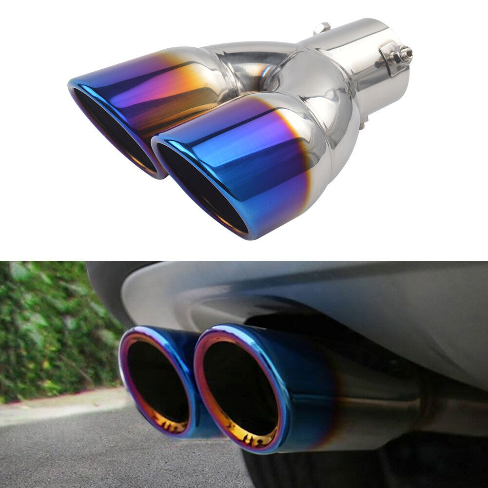 Car Dual Exhaust Tip Rolled Edge Slant Cut 3 inch ID Inlet (Burnt Blue)
