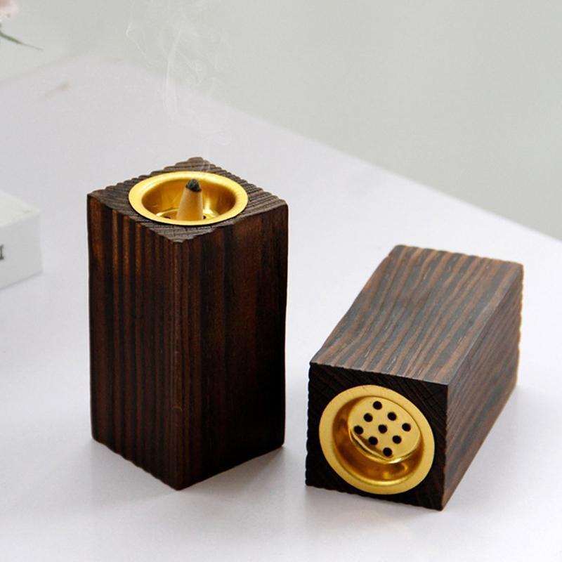 3Pcs Wooden Square Incense Burner Holder Cup Ash Catcher Yoga Aroma Stove Censer