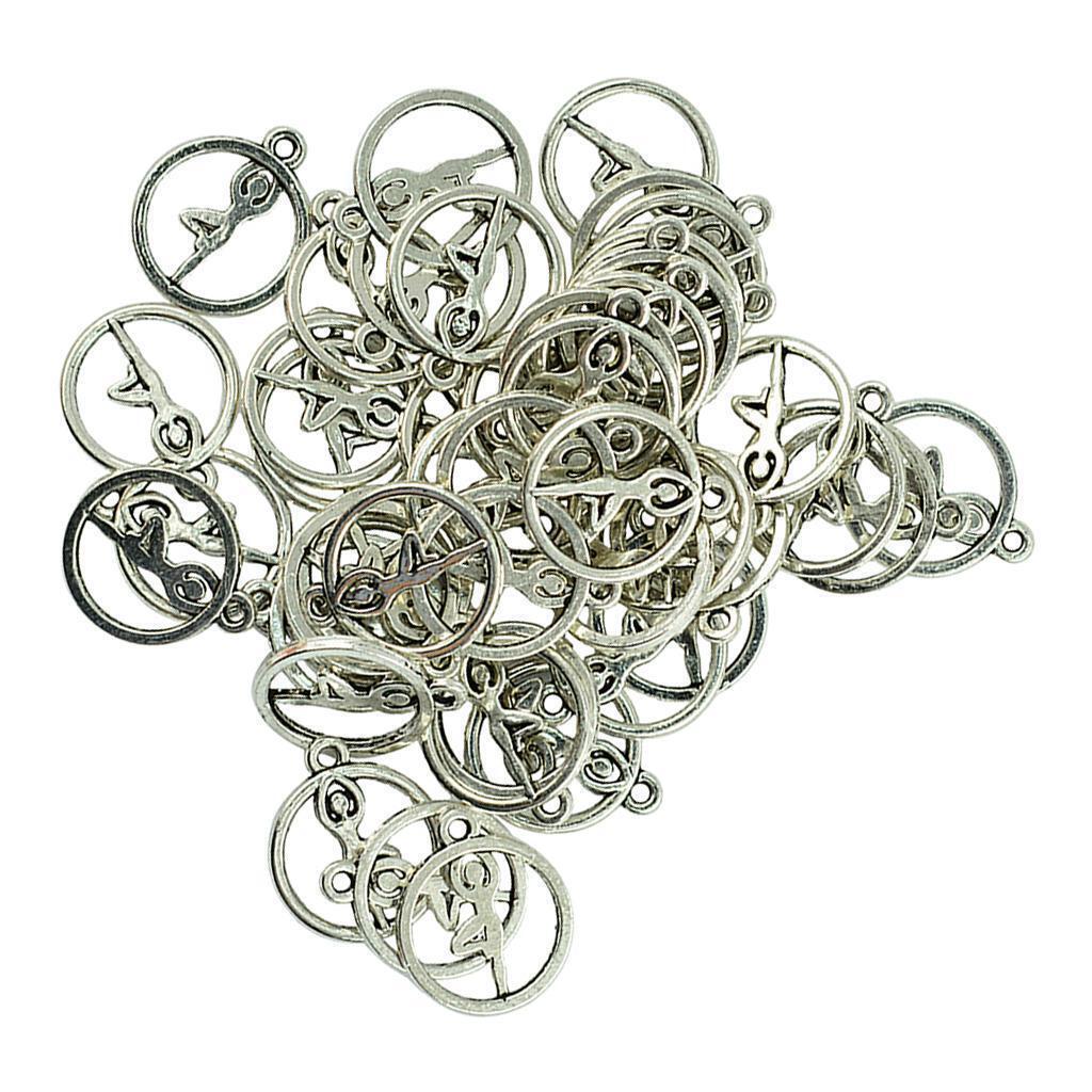 50 Pieces Round Hollow Out Yoga Pose Pendants DIY Necklace Jewelry Findings