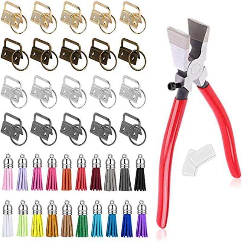 61 Pcs Key Fob Hardware Set with Pliers Key Chain Key Lanyard Leather Tassels