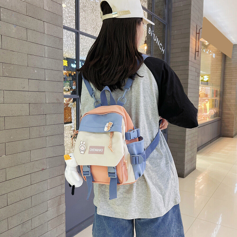 Preppy Style Women Cartoon Contrast Color Backpack Girls Schoolbags (Pink)
