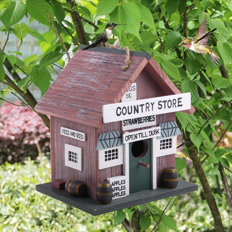 Small Bird House for Outdoor Hanging Natural Wood Outside Garden Patio Decor