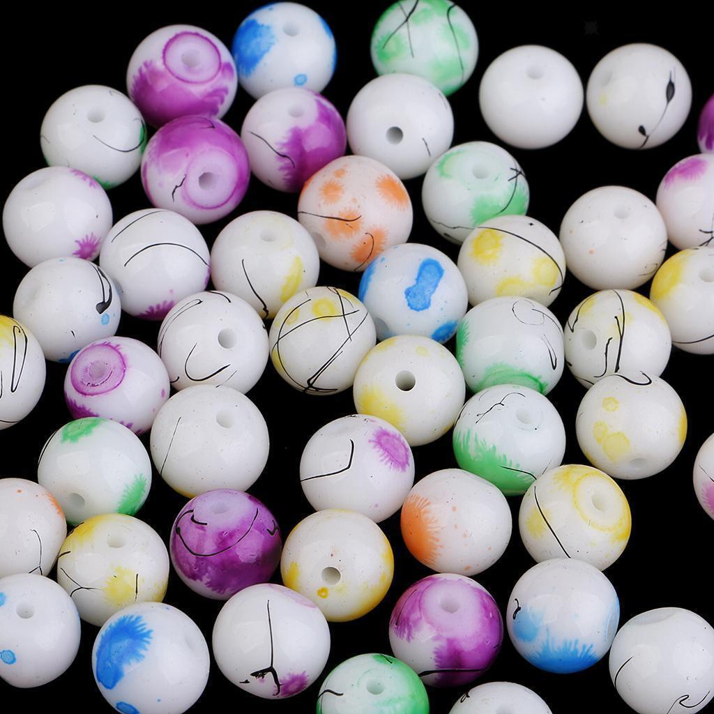 Pack 100 Multicolor 8mm Round Baking Painted Glass Beads for Jewelry Making