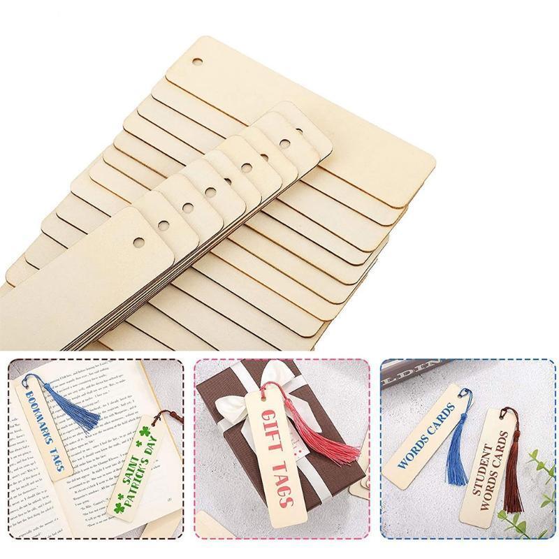 Set of 36 Pcs DIY Blank Bookmarks Unfinished Wood Hanging Tags Kit with Tassels