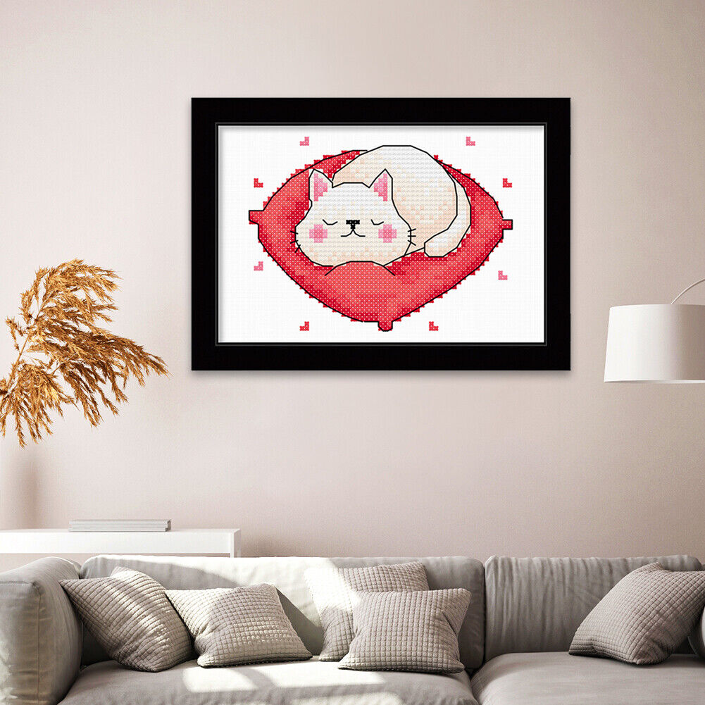 25x20cm DIY Cross Stitch 11CT Stamped Canvas Kit Needlework (1262 Lazy Cat)