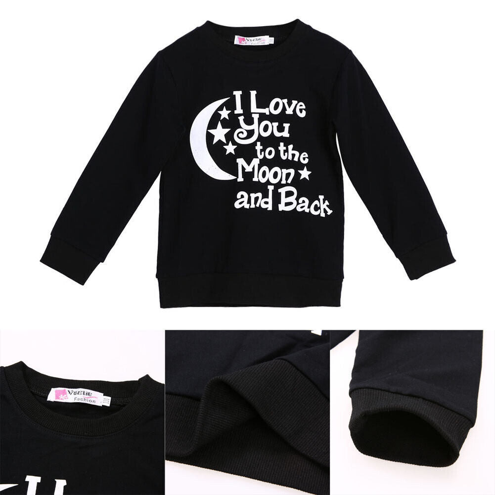 Kids Baby Boys Girls To The Moon Printed Long Sleeve Sweater Tops Clothes
