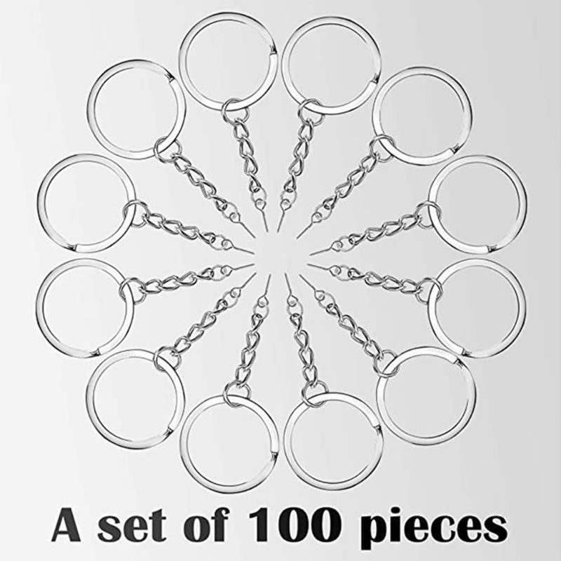 100x Flat Key Rings Kit Alloy Anti-rust Open Jump Rings DIY Craft Jewelry Making