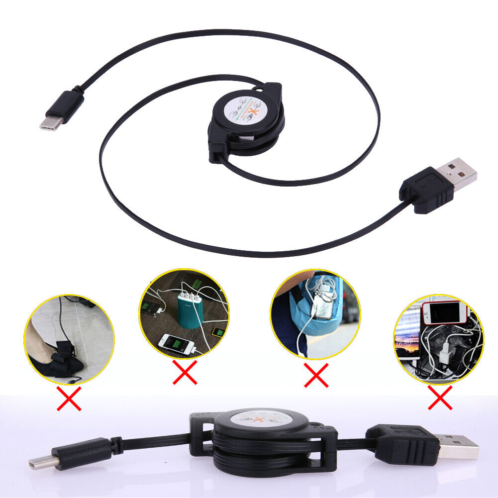 USB Type C USB 3.1 Retractable Cable Charger Charging Type-C USB-C Cabel Fo
