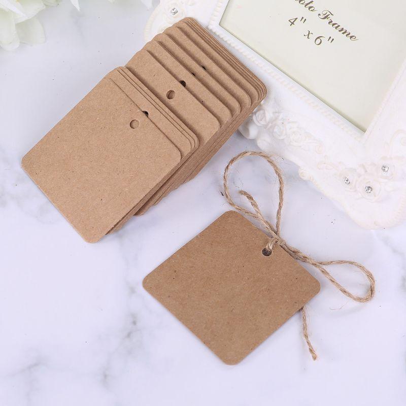 100pcs Blank Square Kraft Paper Gift Hang Tags Wedding Label Price Card Crafts