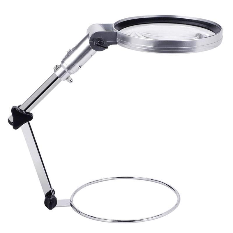 Desktop Magnifier Lamp with LED Light 2X Magnifying Glass Lens Folding Magnifier