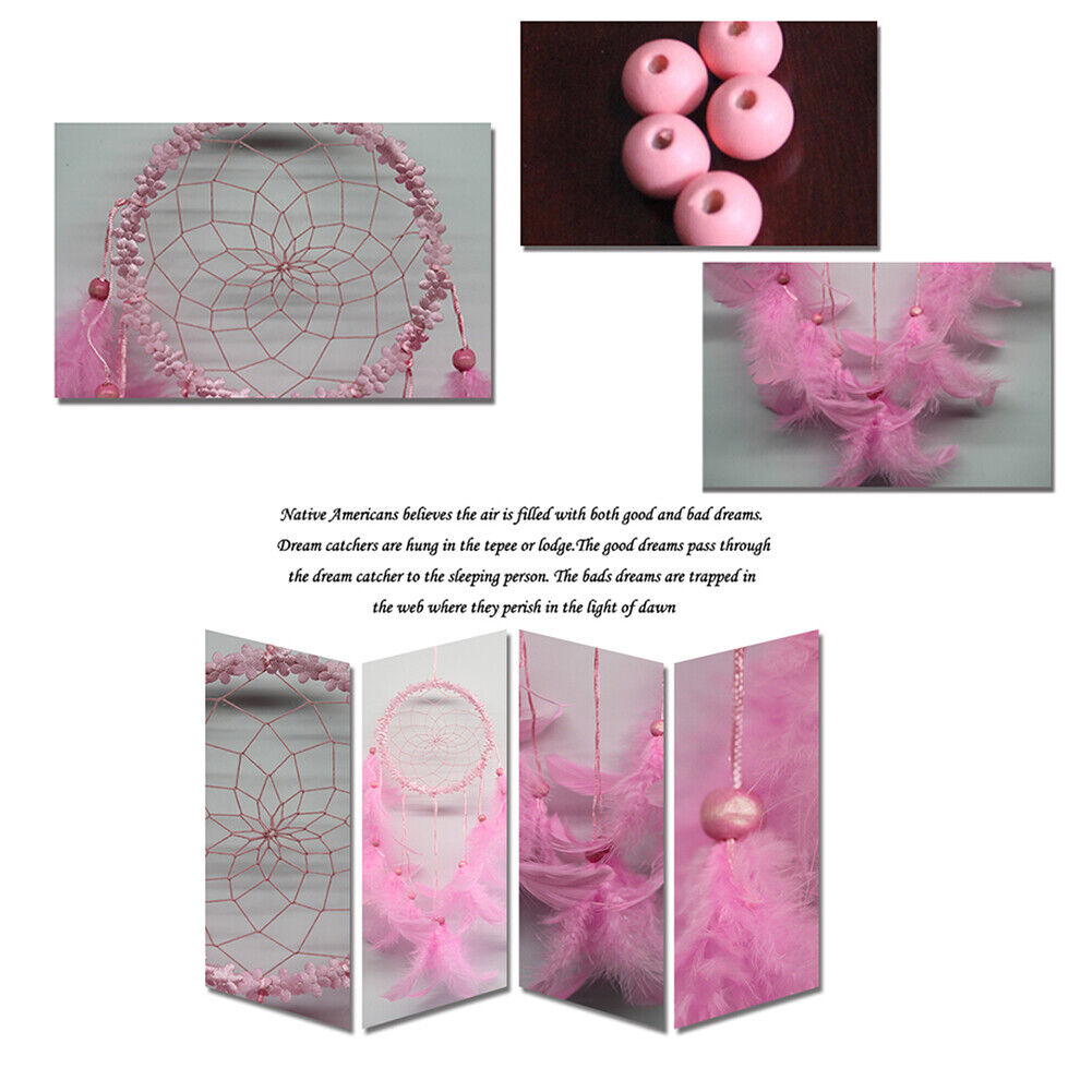 Flower Feathers Dream Catcher Wall Hanging Home Car Decor Ornament(Pink)