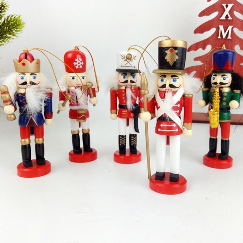 5pcs 12cm Wooden Nutcracker Puppet Drawing Walnuts Soldier Christmas Decorations