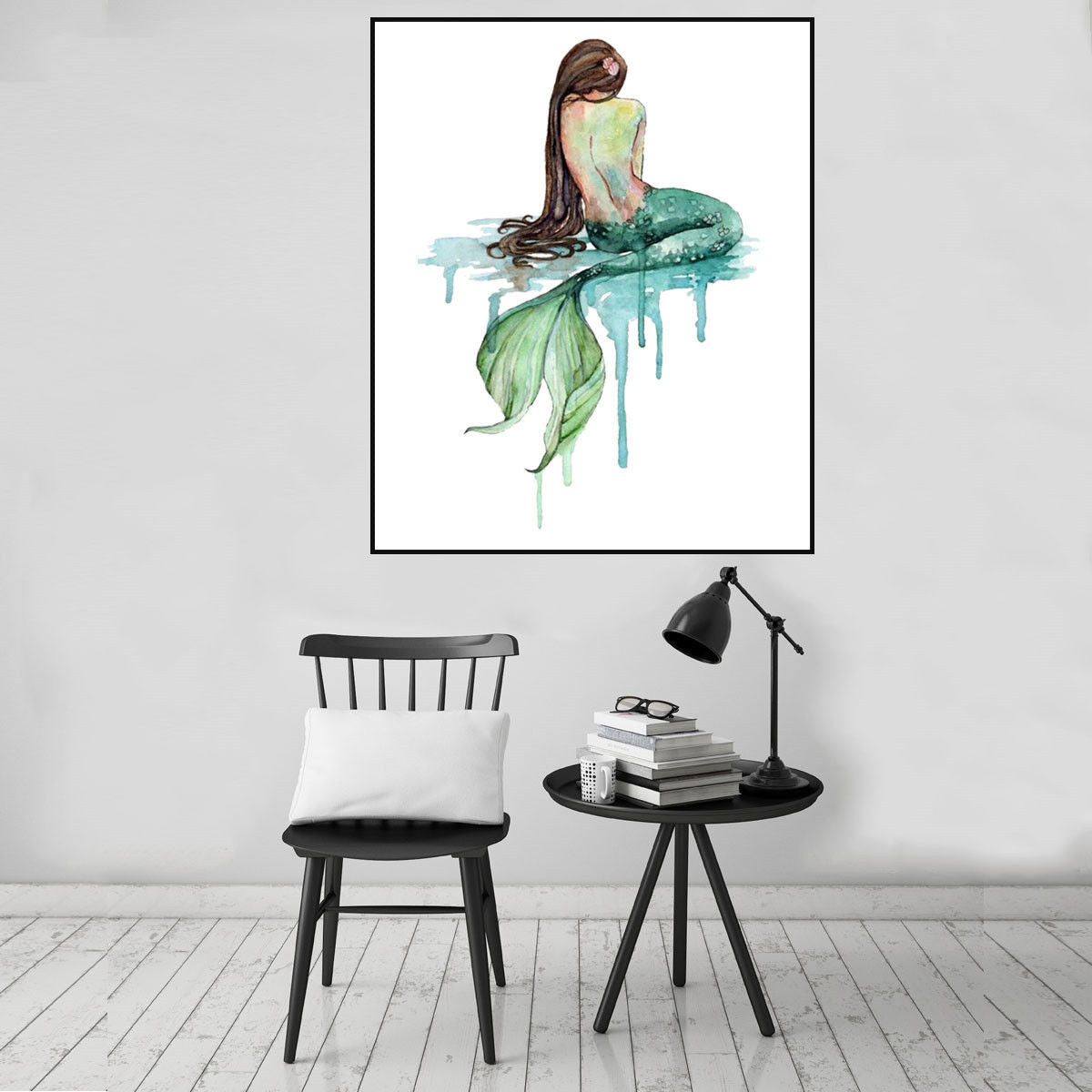 30X40cm Green Mermaid Canvas Poster Home Bedroom Wall Room Kids Room Decor