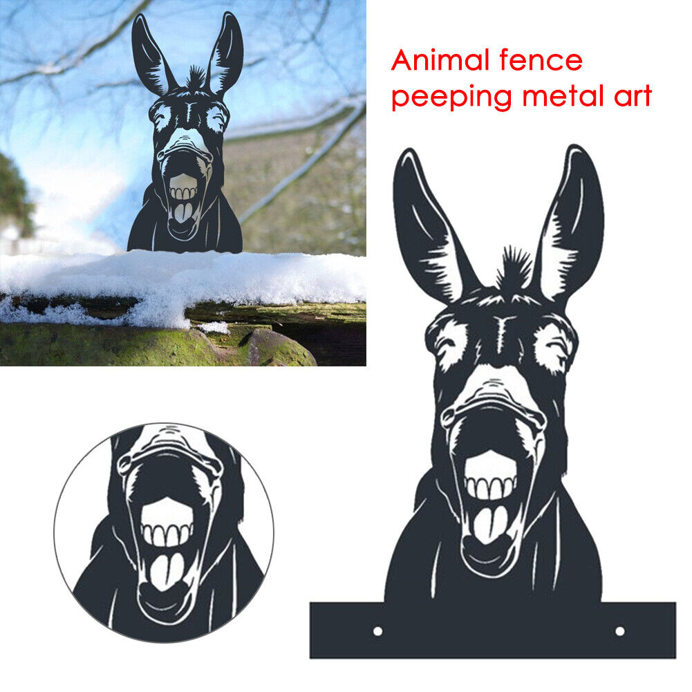 Animal Fence Metal Peeping Silhouette Donkey Cow Standing Art Statues (A)