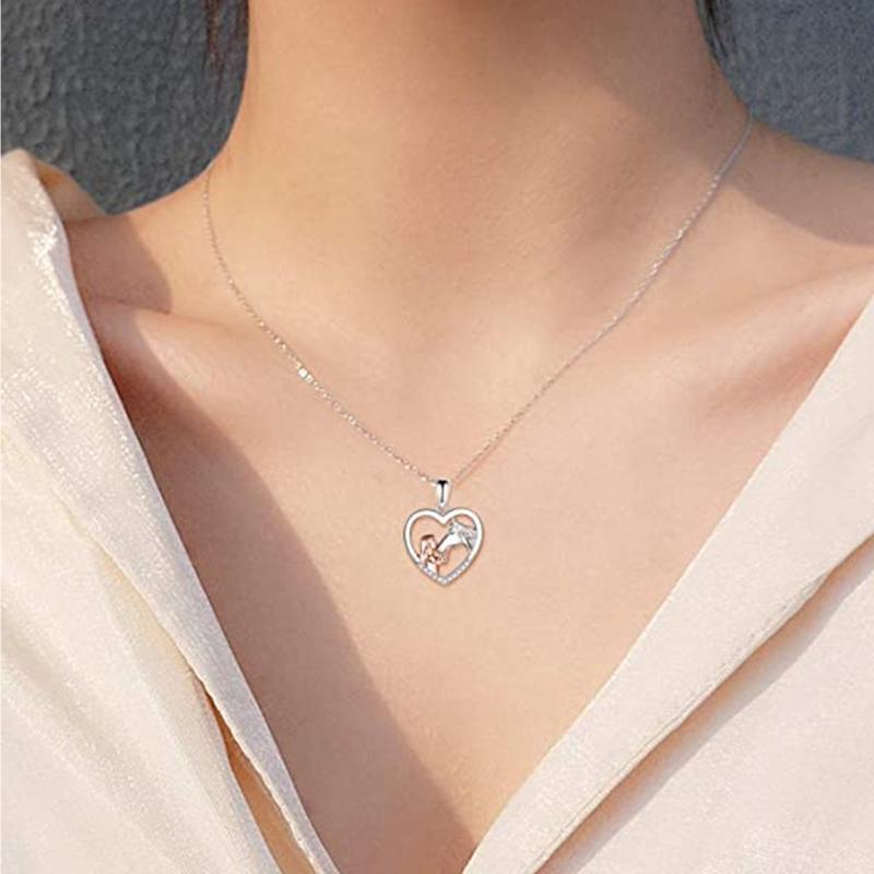 Lucky Horse Pendant Necklace Birthday Christmas Gifts Heart Pendant Jewelry