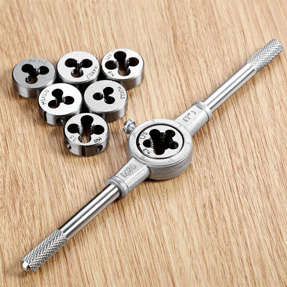 1 Set M3-M12 Woodworking Hand Tool Threading Cutting Die & Ratchet Wrench Holder