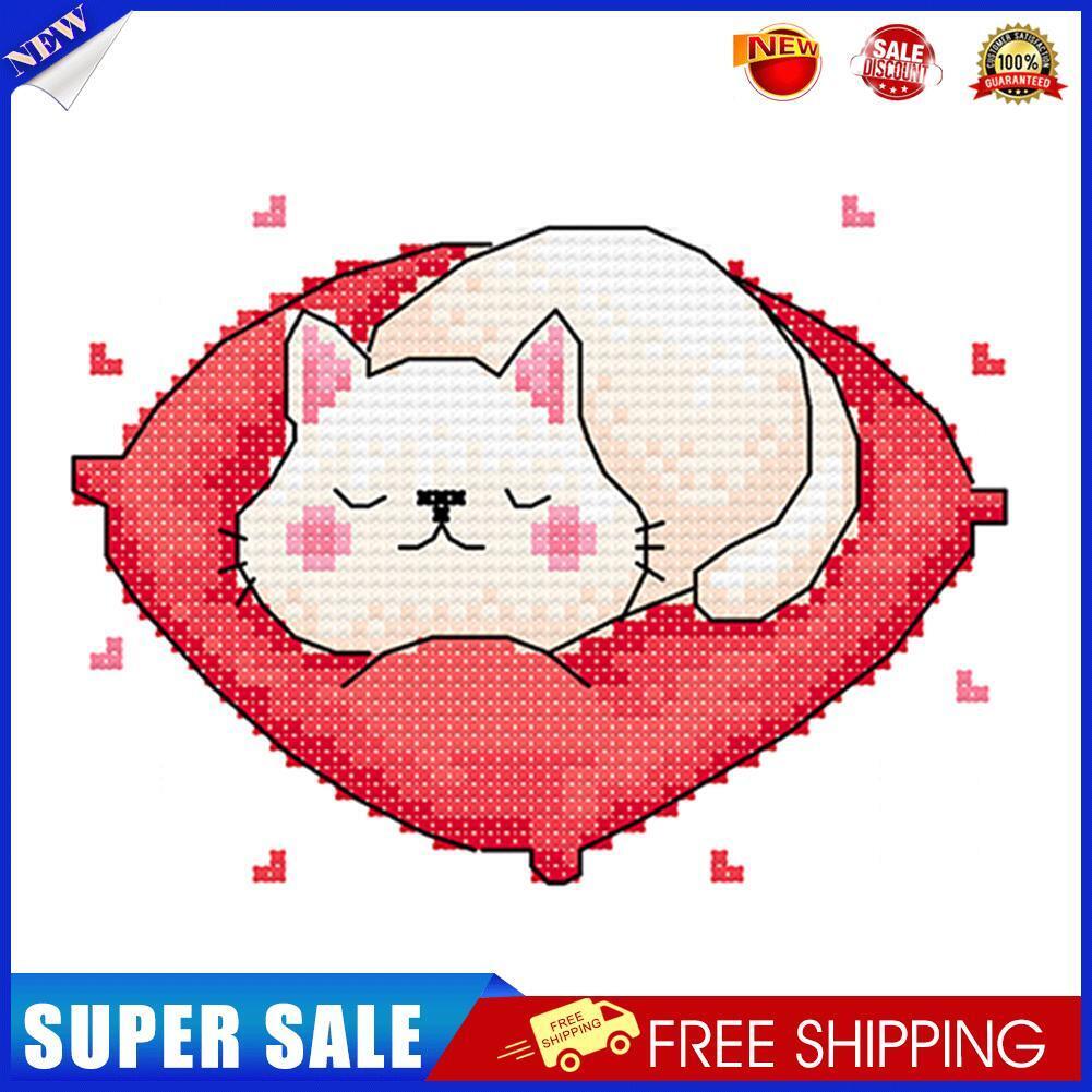 25x20cm DIY Cross Stitch 11CT Stamped Canvas Kit Needlework (1262 Lazy Cat)