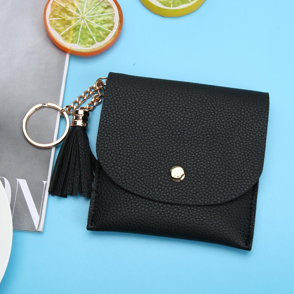 Fashion Mini Small Wallet Soft Leather Purse Tassel Card Coin Holder(Black)