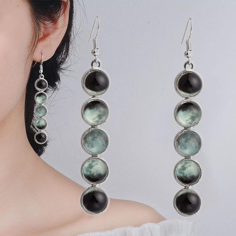 Women Earrings Glowing Glass Dome Moon Phase Earrings Moonstone Dangle Earrings