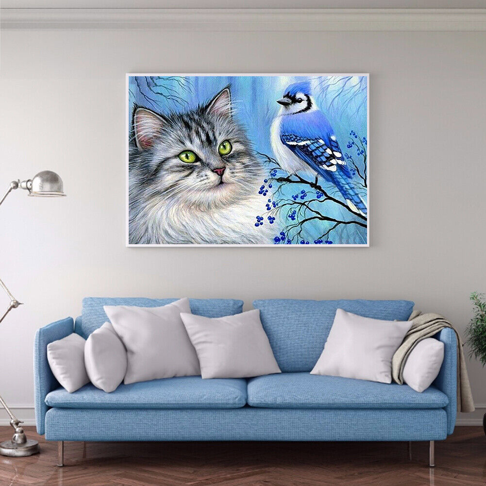 Cat Bird 5D DIY Full Round Drill Diamond Painting Animal Decor Mosaic Craft