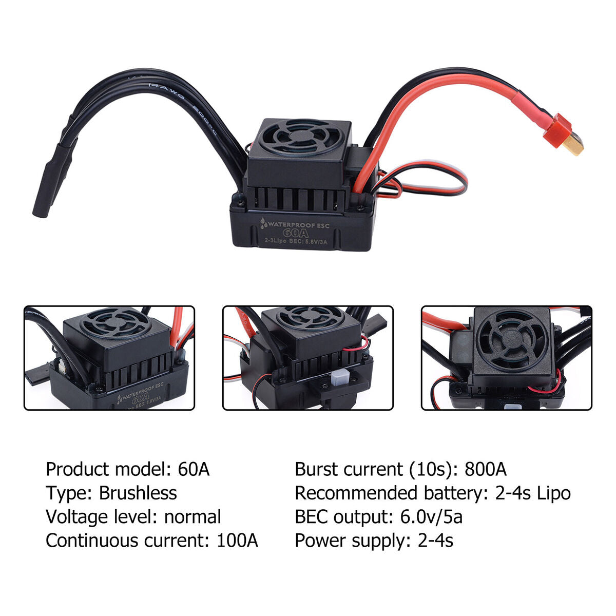 3660 4T 3300KV Waterproof Motor Brushless ESC Combo for 1/10 RC Cars Black