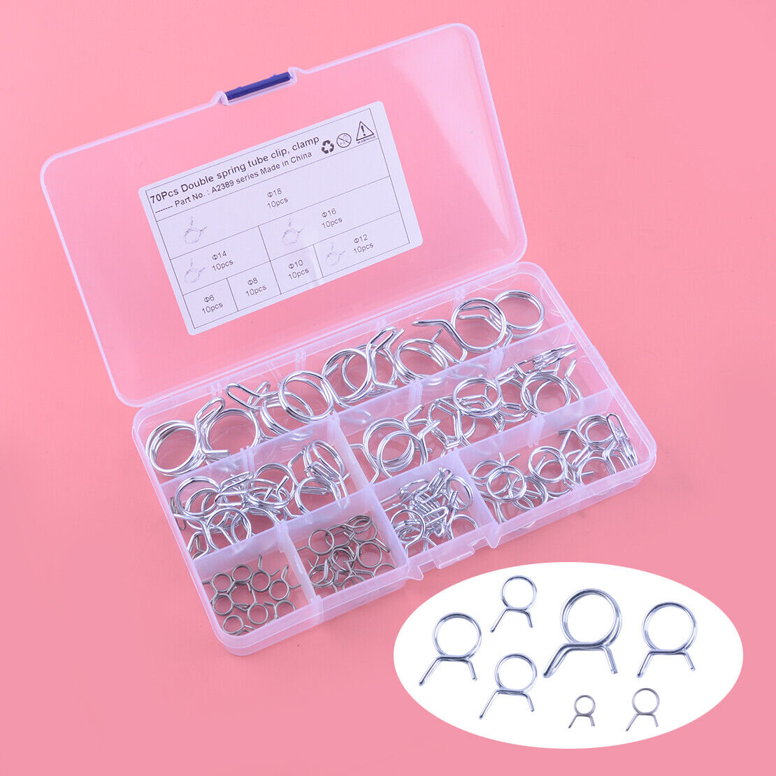 70pcs Stainless Steel Double Wire Fuel Line Hose Tube Spring Clamp Clips Kit