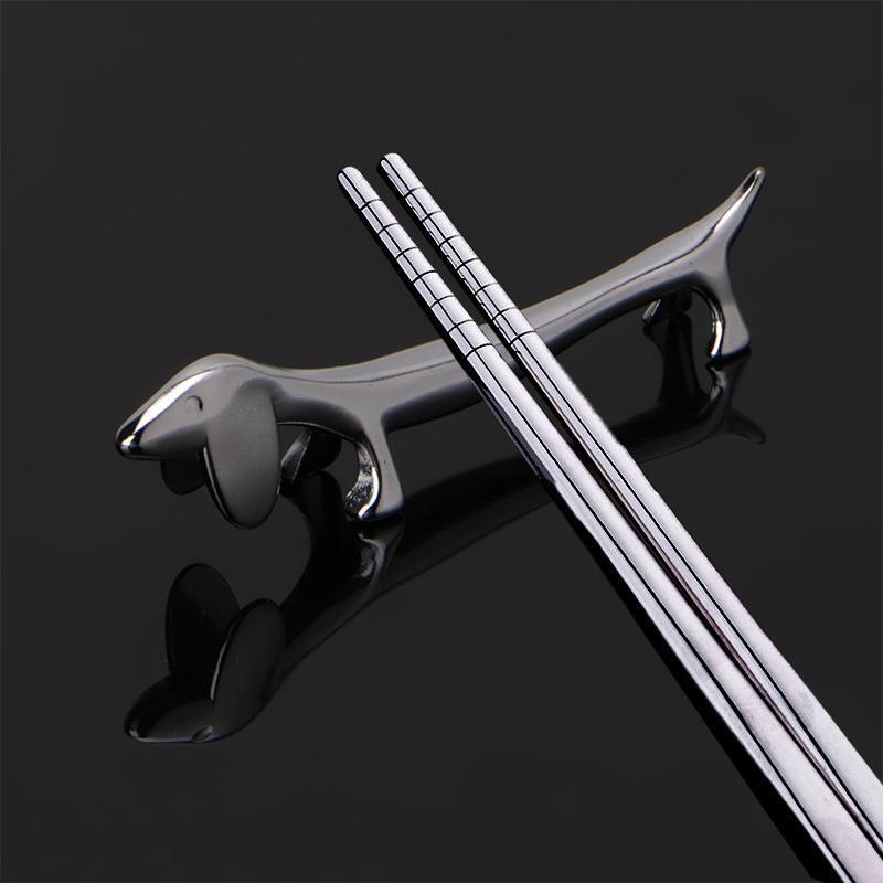 Lovely Little Dog Chopsticks Holder Rest Metal Craft Stainless Steel Decoration