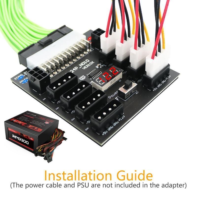 PCI-E 5V/12V 24Pin to ATX 8x 4Pin+ 2x 6Pin Power Supply Breakout Server Adapter