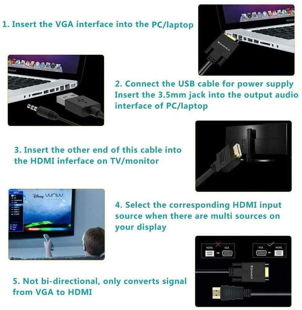HDTV 1080P Adapter Male to Female Audio Video Cable VGA to HDMI Converter
