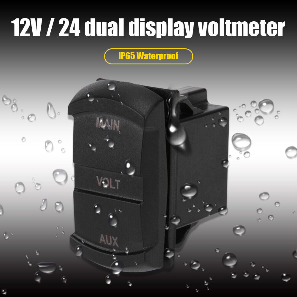 Red LED Digital Panel Double Voltmeter Rocker Switch Style Voltage Monitor