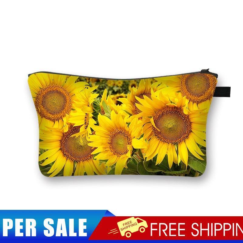 Sunflower Printed Hand Hold Travel Storage Cosmetic Bag Toiletry Bag