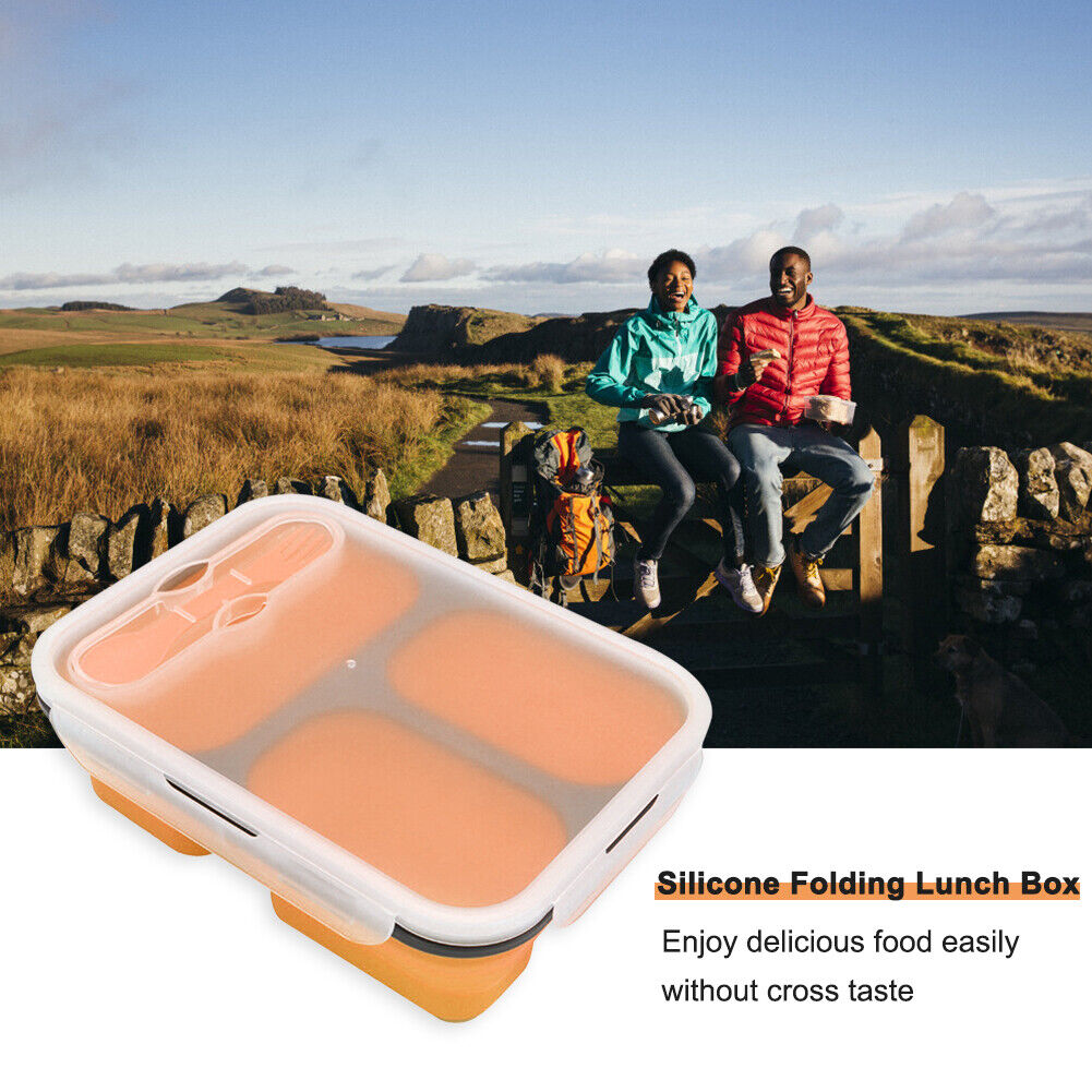 1350ml Silicone Rectangle Lunch Box Collapsible Bento Folding Bowl (Orange)