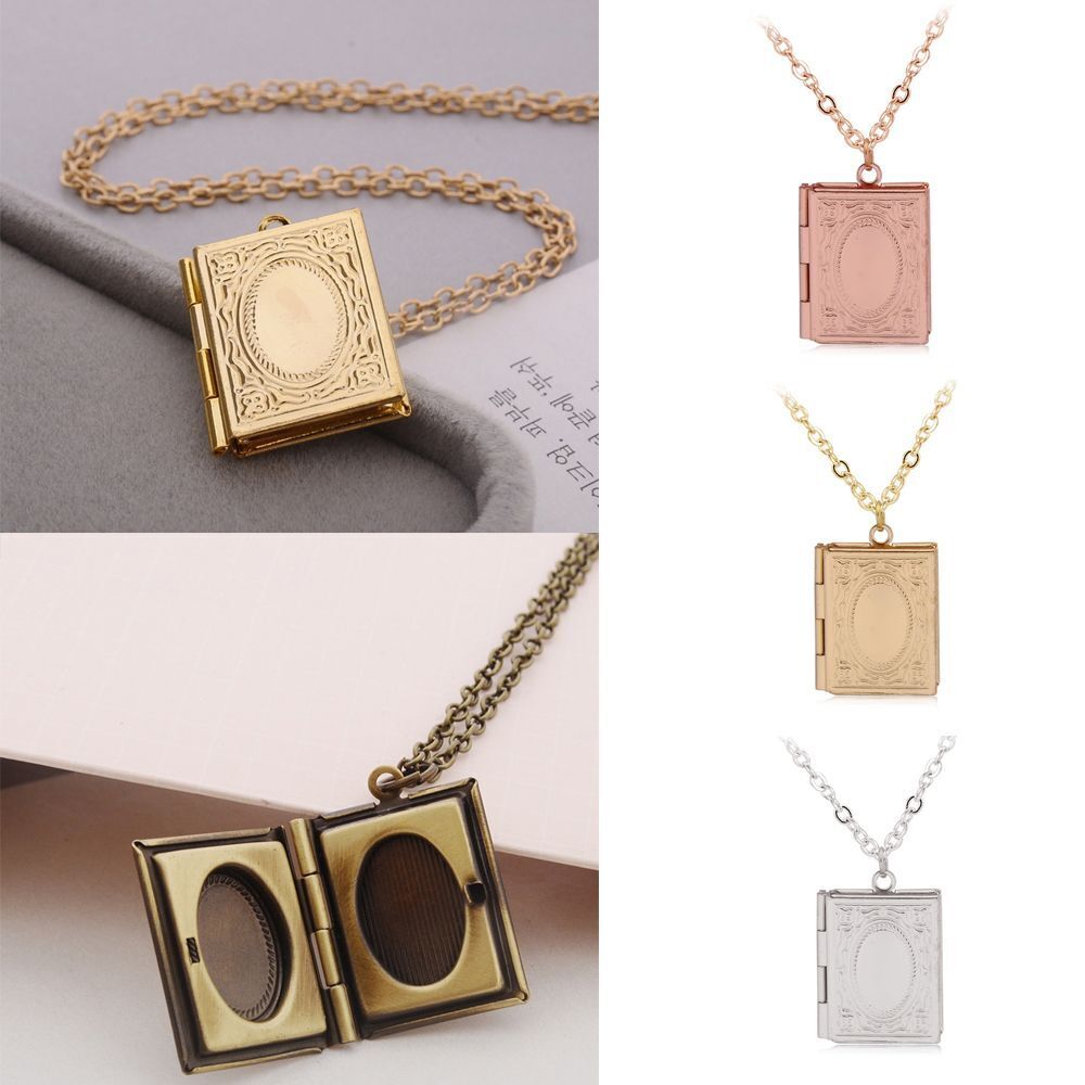 Women Book Friend Jewelry Square Shaped Necklace Photo Picture Locket Pendant