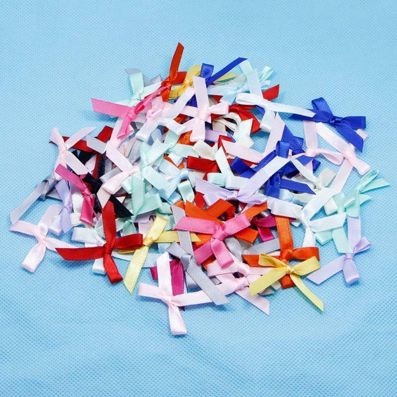 100Pcs Mini Satin Ribbon Flowers Bows Gift Craft Wedding Decoration ornament