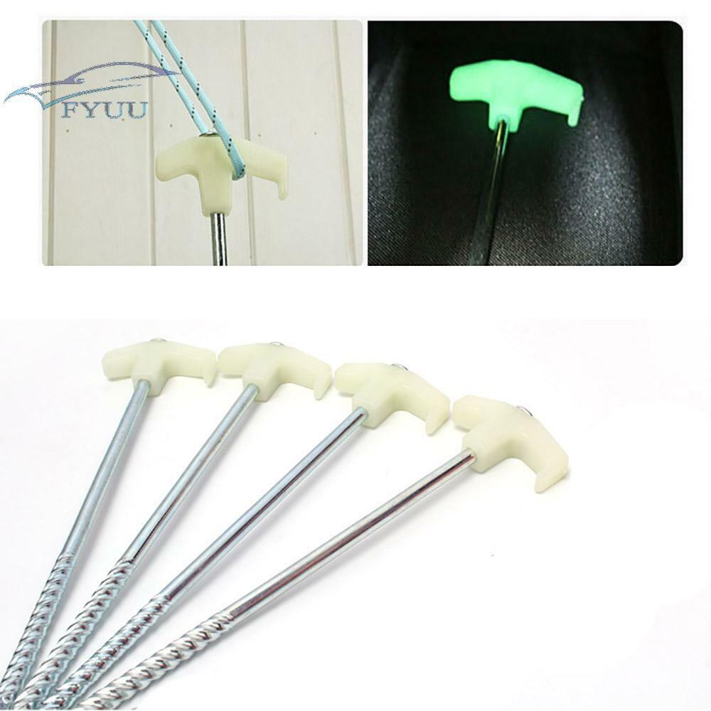 4 Pcs Steel Tent Pegs Screw Noctilucent Drill In Caravan Camping Tent Awning Peg