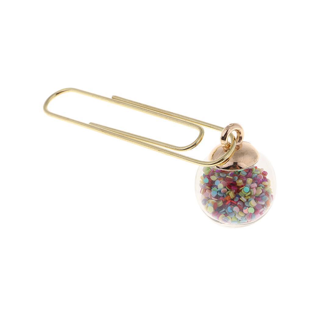 5Pcs Metal Paper Clips with Colorful Glass Ball Bookmarks Stationery Office