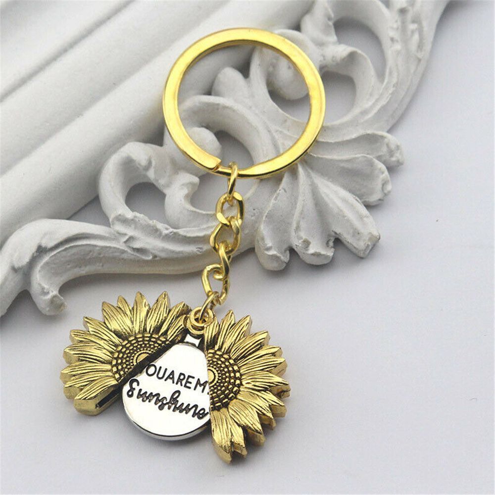 Open Locket Flower Car Keyring Sunflower Keychain Pendant You Are My Sunshine