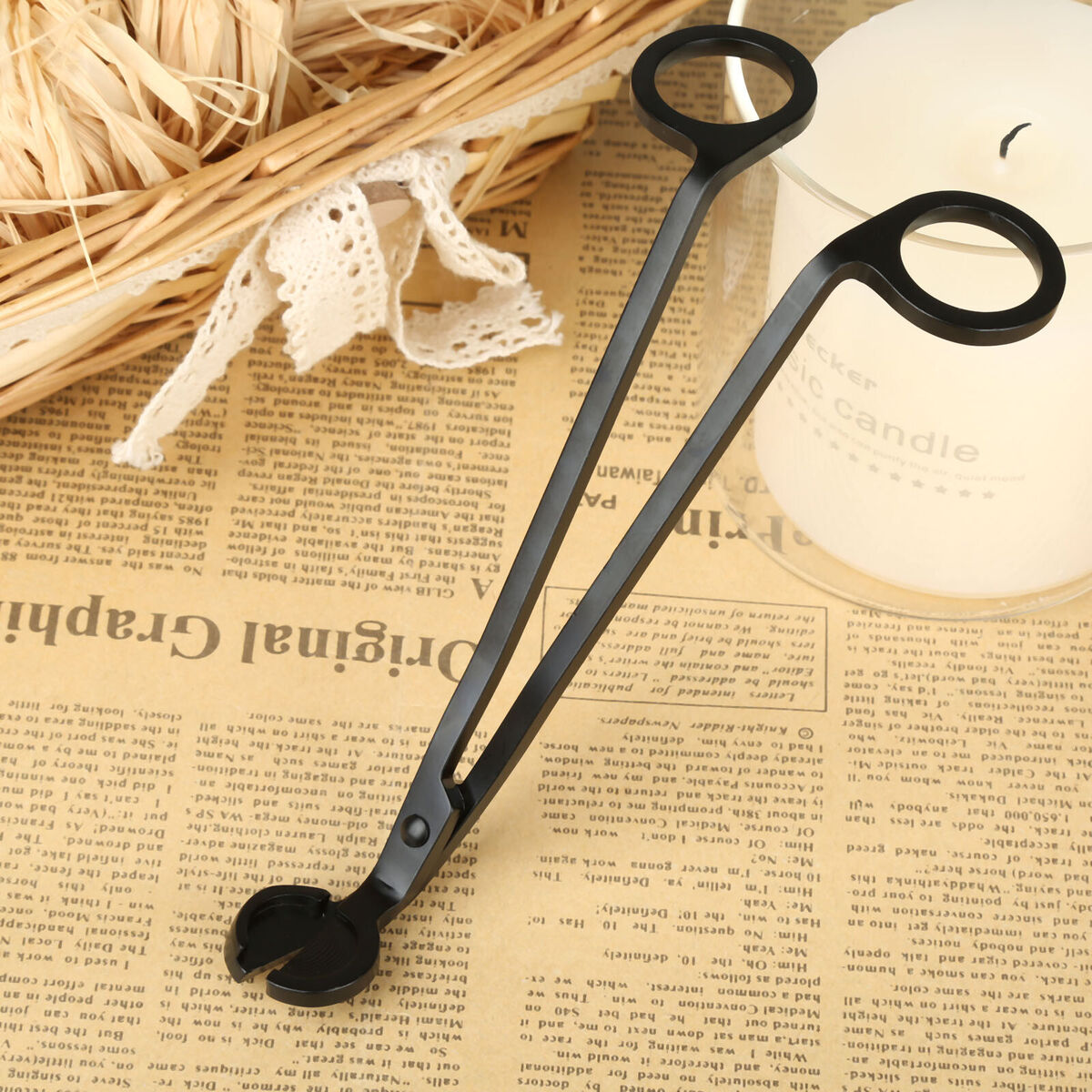 1pc Black Candle Wick Oil Lamp Trimmer Stainless Scissors Snuffers Cutter Tool